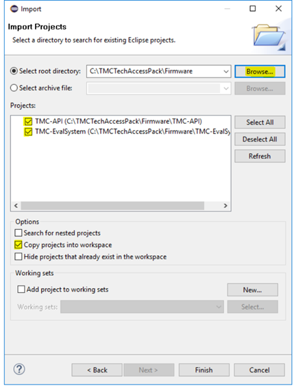 Figure 6. Copy TMC-API to workspace.