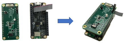 Figure 1. Stack the MAX30101WING on top of the MAX32630FTHR as shown above. Make sure to align the 16-pin and 12-pin sides of each board.