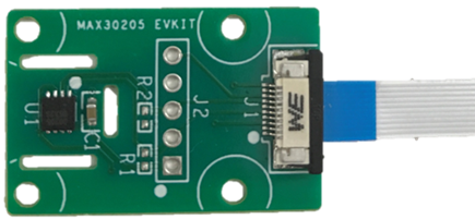 Figure 2. Shows the blue tab of the flex cable facing up in the connector.