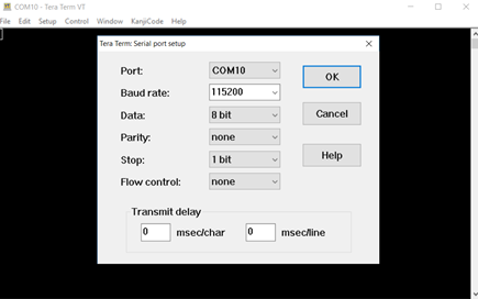 Figure 11. Displays 115200bps baud rate selected in Tera Term.