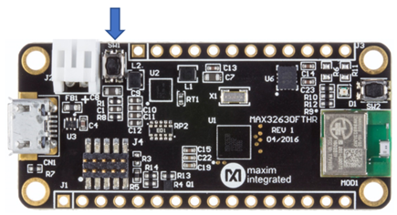 Figure 12. The reset button is SW1 on the MAX32630FTHR.