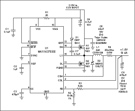 Figure 1. A 3.3V Input Step-Down Converter for CPU Cores.