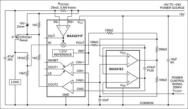 Figure 1. This circuit delivers constant power to the load, within limits as described in the text.
