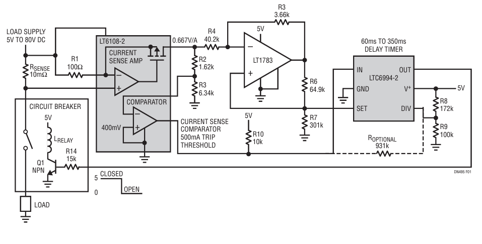 Figure 1. Energy-Tripped Circuit Breaker Trips After a Time Interval That Varies as a Function of Sensed Load Current.