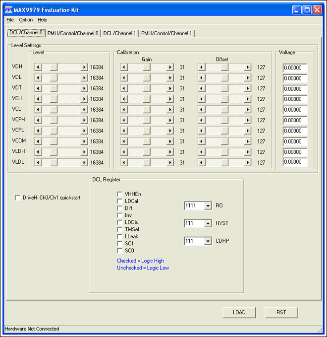 图3. 启动后的MAX9979 GUI 