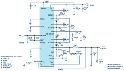 48 V to 12 V/25 A hybrid converter using the LTC7821
