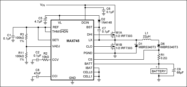 Figure 3. This charger generates a 1%-accurate charging voltage suitable for charging two lithium-ion batteries in series.