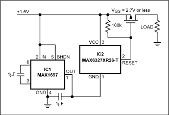 Figure 1. This low-voltage circuit disconnects the load when the supply voltage drops below a predetermined threshold (1.3V in this case).