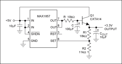 Figure 1. A simple RC filter with an external transistor driver rejects LDO noise.