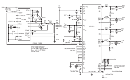 Figure 1. Low Voltage Power Supply with Pushbutton Control of Upstream HV Buck and Always-On LDO.