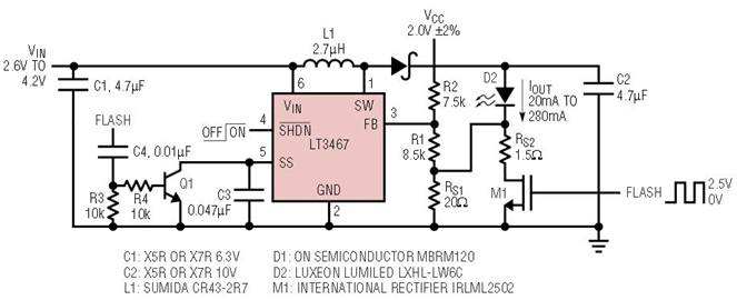 Li-Ion powered LED flash drive