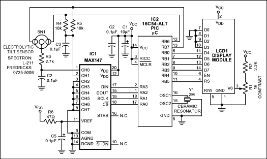 Figure 1. This tilt sensor is simple, accurate, inexpensive, and adjustment free.