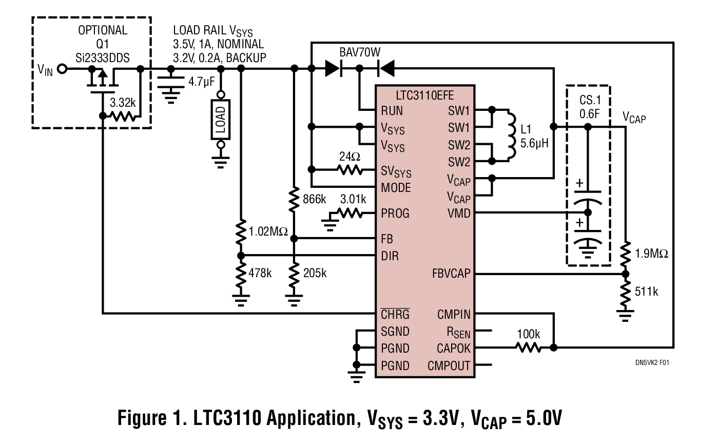Figure 1. LTC3110 Application, VSYS = 3.3V, VCAP = 5.0V