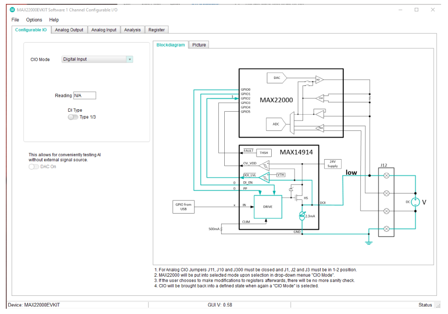 Figure 8. The MAX22000 EV Kit and GUI helps configure the MAX22000 and MAX14914.