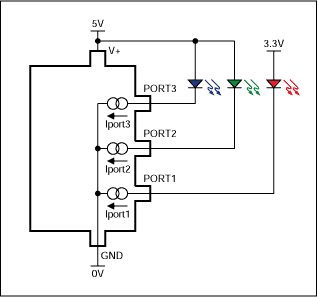 Figure 2. Connecting LEDs to multiple supplies.