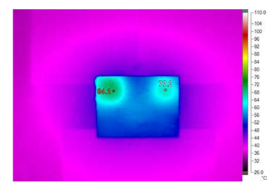 Figure 3. Thermal Performance of LTM4675 at VIN = 12V, VOUT0 = 1V/9A, VOUT1 = 1.8V/9A, No Airflow, Tested on DC2053A. Maximum Temperature Rise = 61.1°C, TA = 23°C