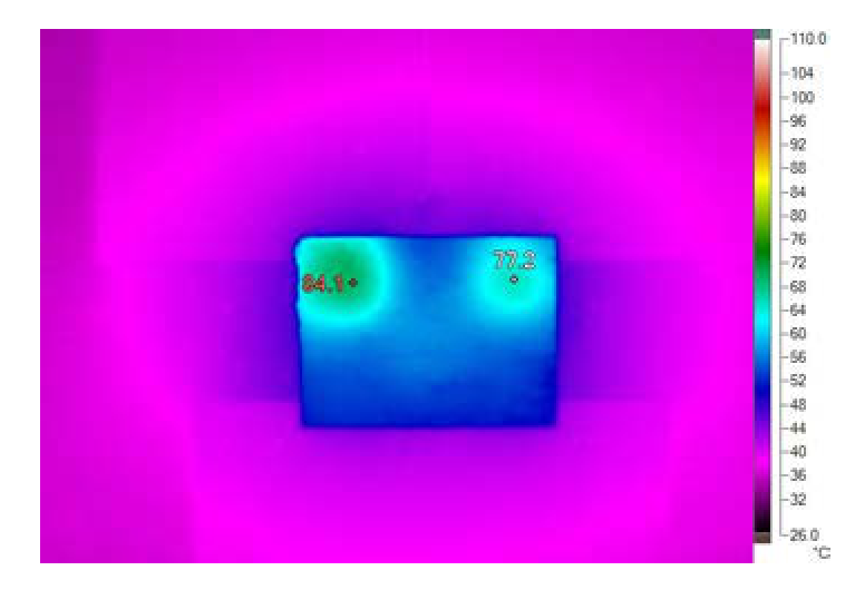 Figure 3. Thermal Performance of LTM4675 at VIN = 12V, VOUT0 = 1V/9A, VOUT1 = 1.8V/9A, No Airflow, Tested on DC2053A. Maximum Temperature Rise = 61.1°C, TA = 23°C