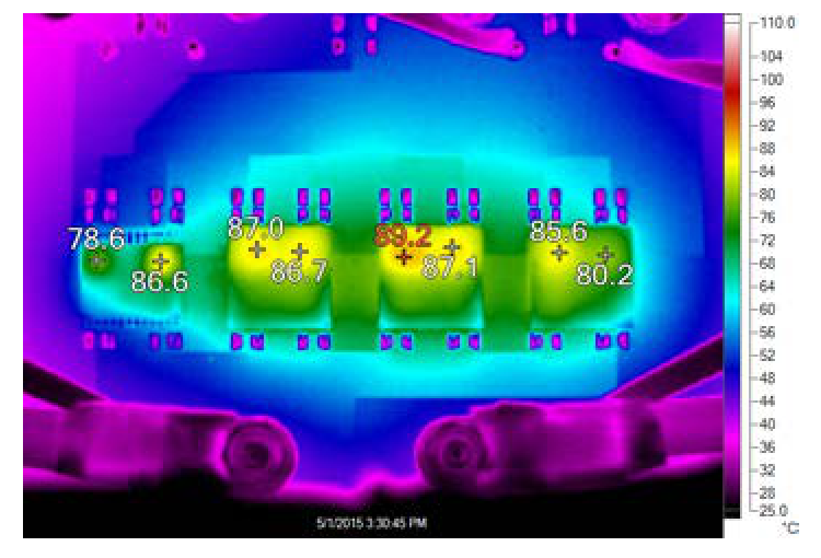 Figure 4. Thermal Picture at VIN = 12V, VO = 1.0V/125A, 400LFM Airflow, Maximum Temperature Rise = 66.2°C, TA = 23°C