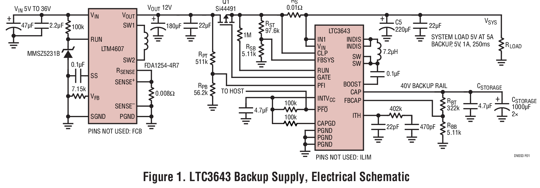 Figure 1. LTC3643 Backup Supply, Electrical Schematic
