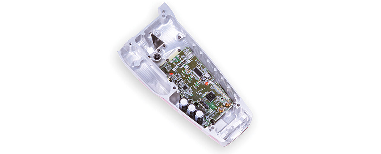 Figure 1 – Miniaturized PCB custom-made for a perfect fit in Ossur’s Power Knee, a battery-powered prosthetic leg.