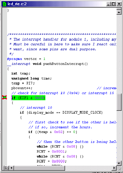 图9. 在IAR Embedded Workbench中达到断点。