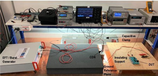 MAX22190EVKIT and MAX22192EVKIT transient immunity testing bench setup