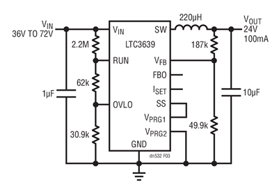 36V to 72V Input to 24V, 100mA Buck Converterwith Input Overvoltage and Undervoltage Lockout