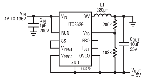 4V to 135V Input to —15V OutputPositive-to-Negative Regulator