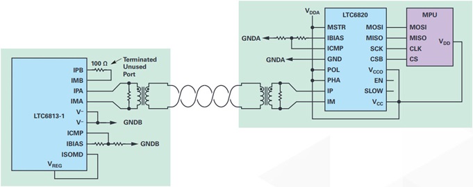 LTC6813 isolated connection with an LTC6820