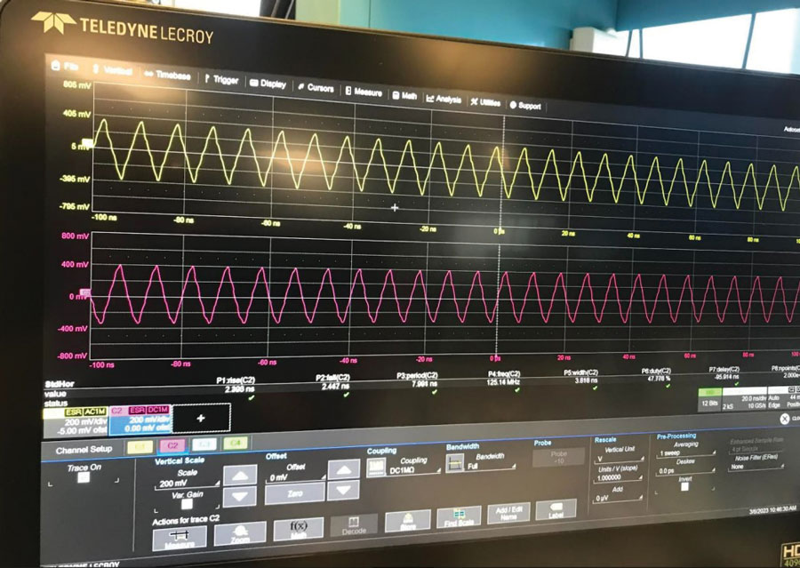 Figure 6. Optimized clock signal generated from the modified adaptor board going to each of the HTOL device under stress, eight of them without attenuation or clock jitter.