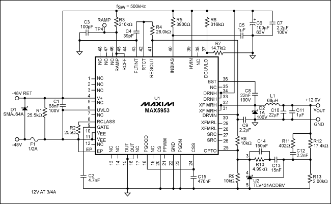 图1. 包含一个12V、0.85A buck转换器的PD原理图