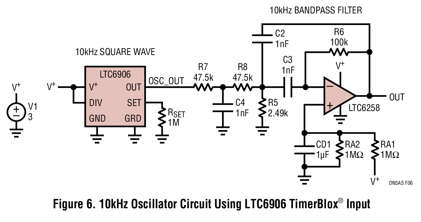 Figure 6. 10kHz Oscillator Circuit Using LTC6906 TimerBlox® Input