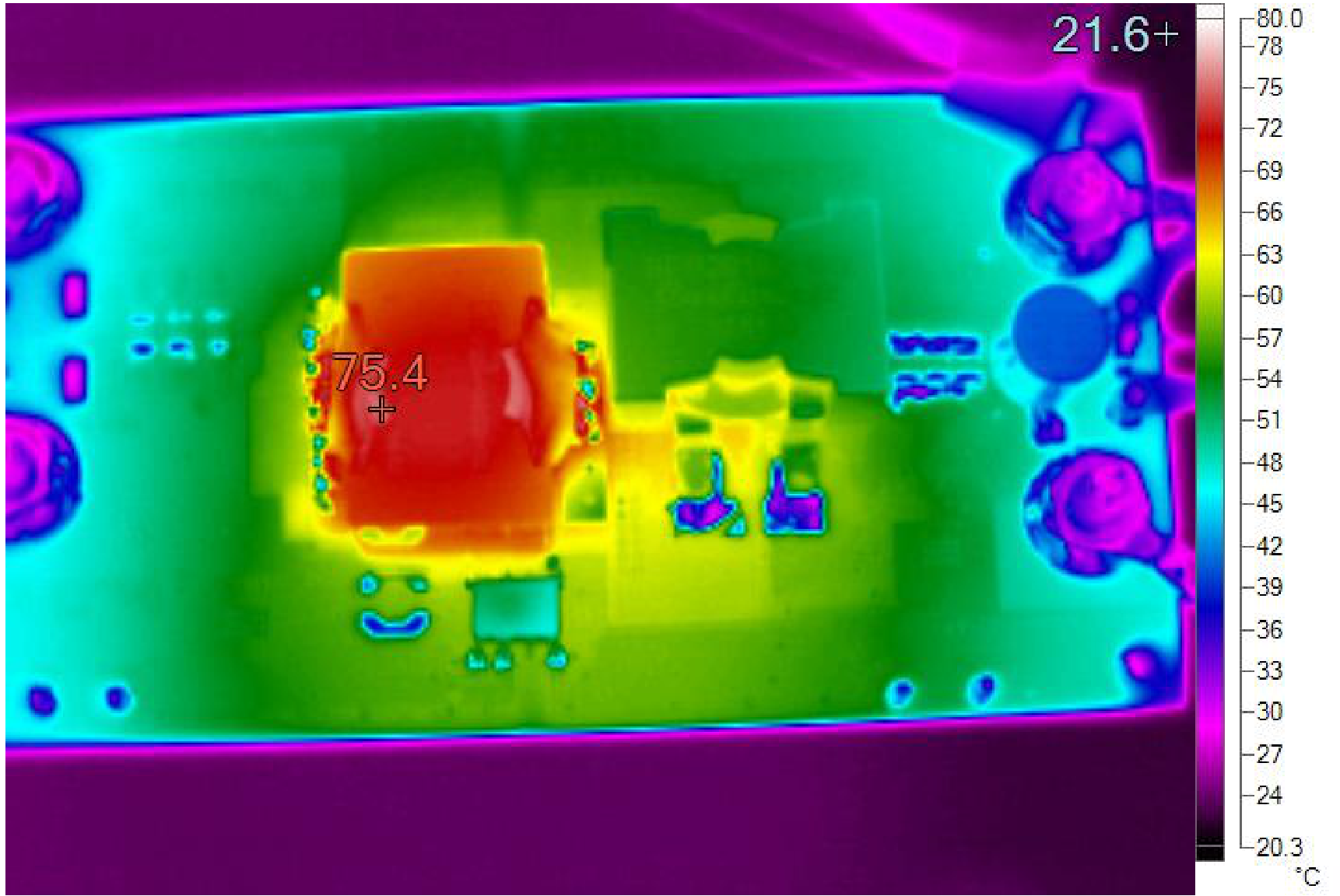 Thermal Image at 48Vin, 12V/20A output, without forced air (top side)