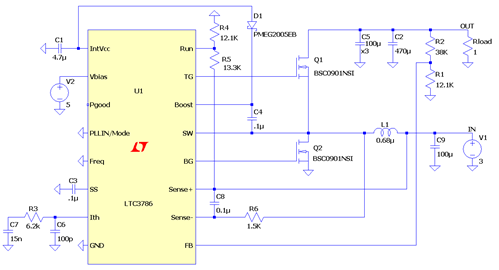 LTC3786 - High Efficiency Li-Ion Battery to USB Boost Converter