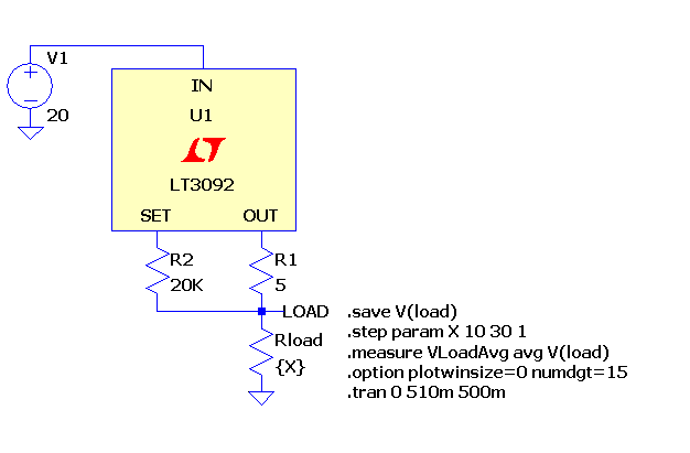 LT3092 Schematic with .MEASURE Statement