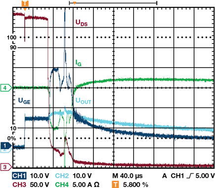 A graph of the waveform created by damaging the 2xFDP5N50