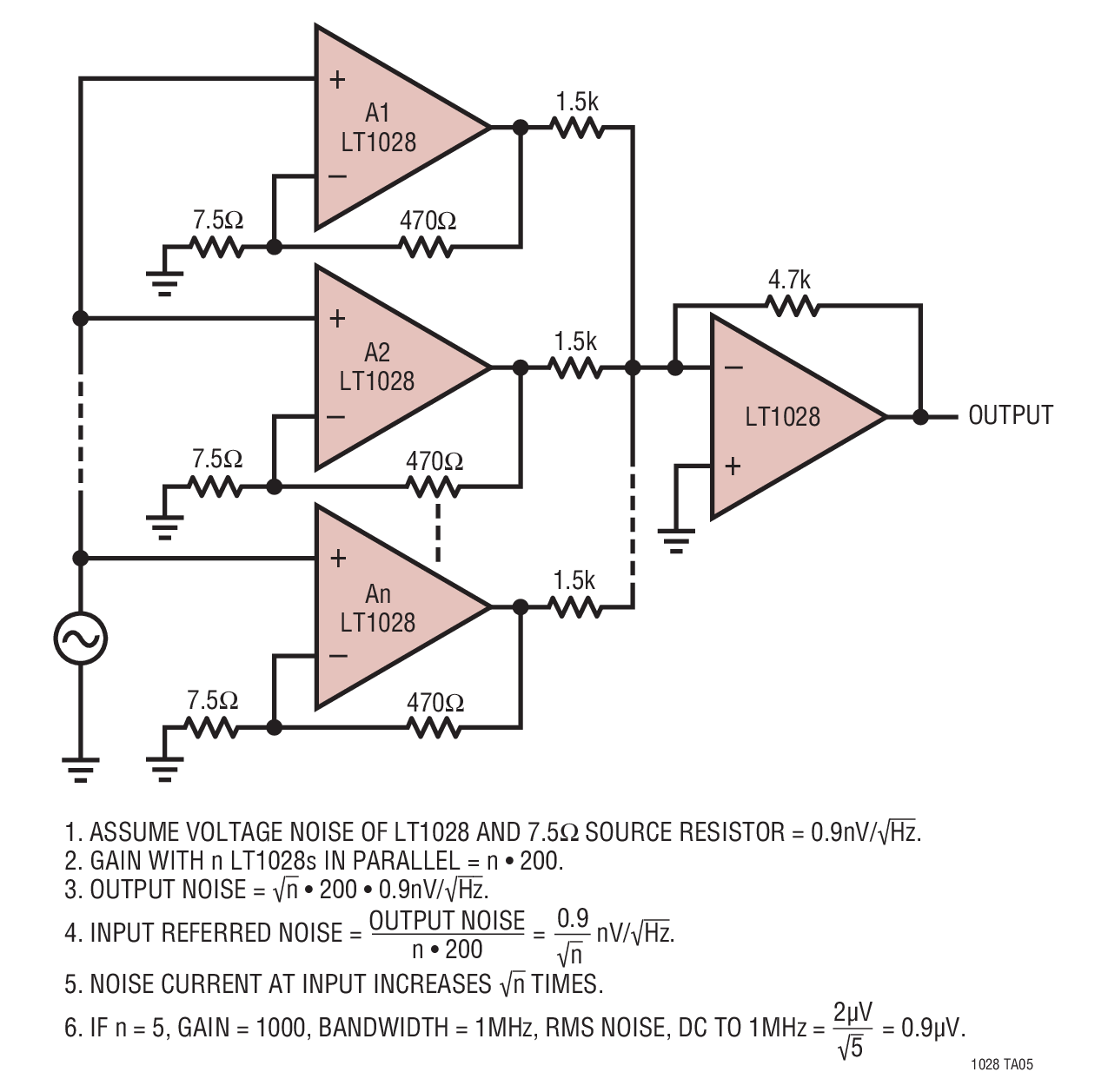 Paralleling Amplifiers to Reduce Voltage Noise