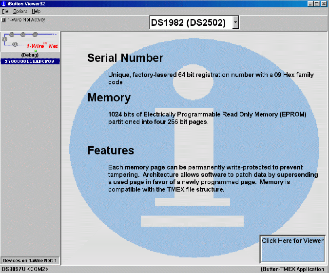 Figure 4. Screen print of iButton viewer opening screen.