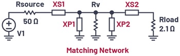 Figure 9. The matching T network with a virtual resistor.