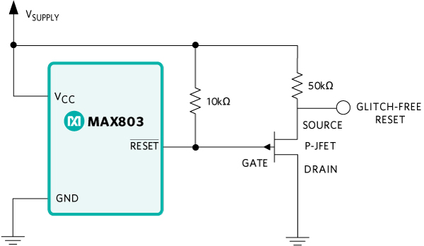Conventional supervisor with external P-JFET for glitch-free operation.