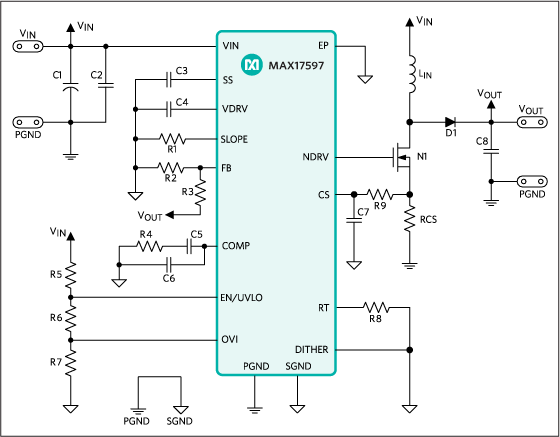 Figure 1. Typical application circuit for MAX17597.