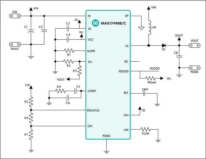 Figure 2. Typical application circuit for MAX17498B/C.