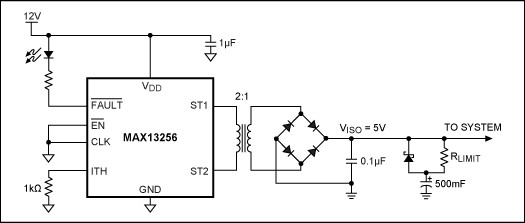 Figure 2. Sample MAX13256 supercap charging circuit.