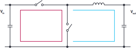 Paths with continuous current shown in blue and switched current shown in red