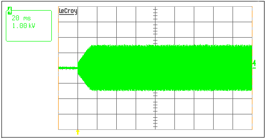 Figure 1. At 50kHz, the generated strike voltage is about 1100VRMS.