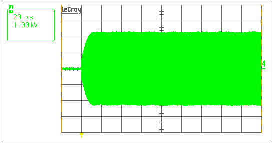 Figure 2. At 66kHz, the generated strike voltage is about 1600VRMS.