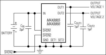 MAX8865R、MAX8865S、MAX8865T、MAX8866R、MAX8866S、MAX8866T：典型工作电路
