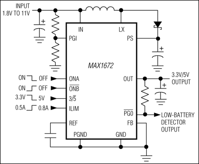 MAX1672：典型工作电路
