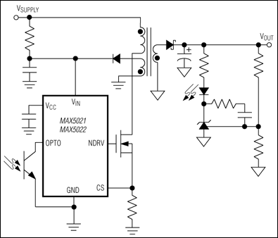 MAX5021、MAX5022：典型工作电路