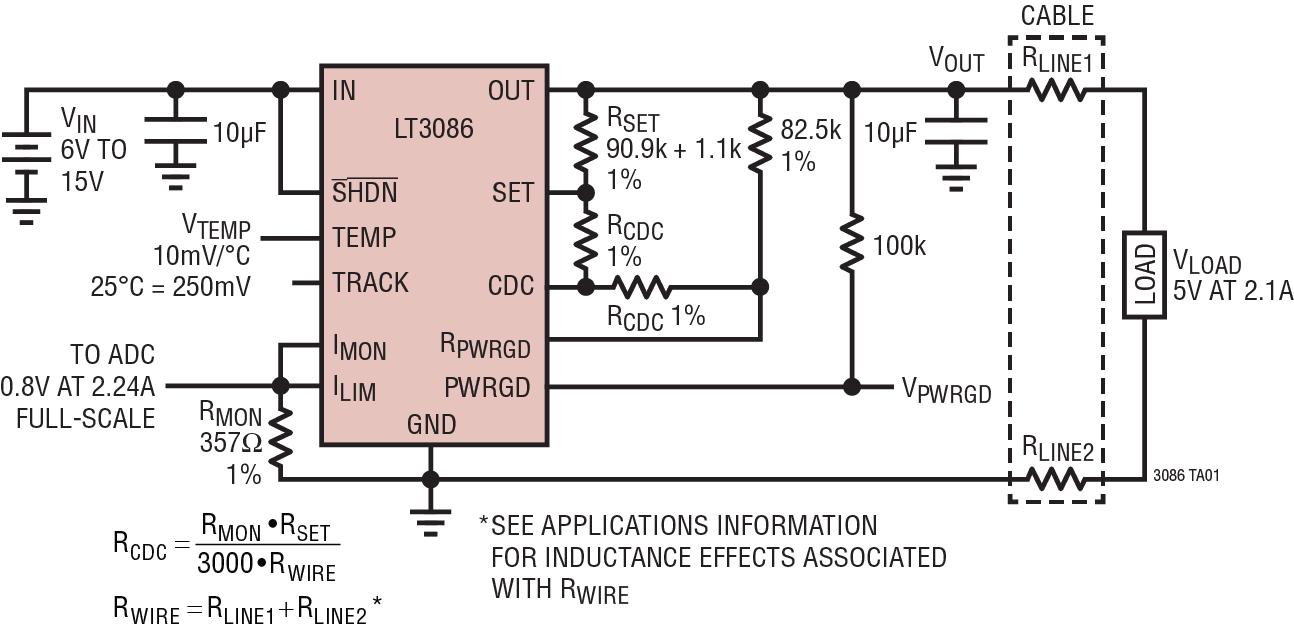 5V, 2.1A USB Supply with Cable Drop Compensation